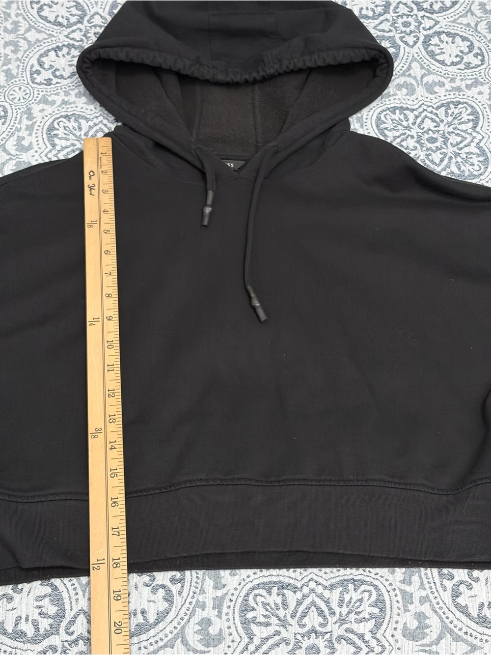 Guess Black Cropped Athletic Hoodie Bell Sleeve XS - Picture 7 of 8
